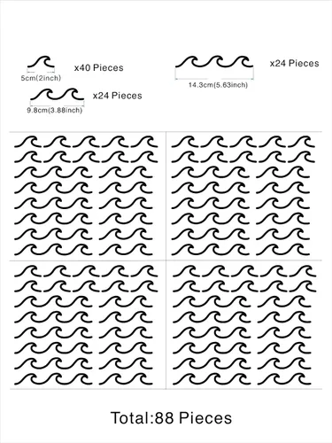 Vista 3 de 88 unids/paquete de calcomanías de pared de olas oceánicas para habitación de niños, decoración de sala de estar de oleada de mar, YMX60 (negro)