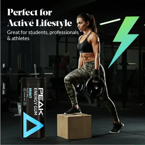 Vista 6 de Peak Energy Gum Caffeinated Chewing Gum - Sugar Free With B Vitamins B3 B5 B6 B12 for Focus and Performance - Caffeinated Energy Boost - Natural