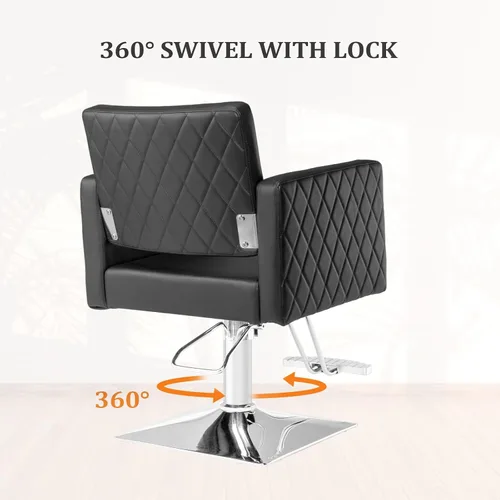 Vista 7 de Bonnlo Silla de salón para estilista asiento ancho, silla de peluquería hidráulica con reposapiés de aleación de aluminio, silla de peluquería negra