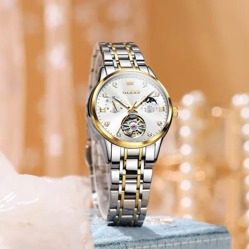 Vista 6 de OLEVS Reloj de pulsera automático para mujer, con diamantes de lujo, cuerda automática, a la moda, impermeable, luminoso