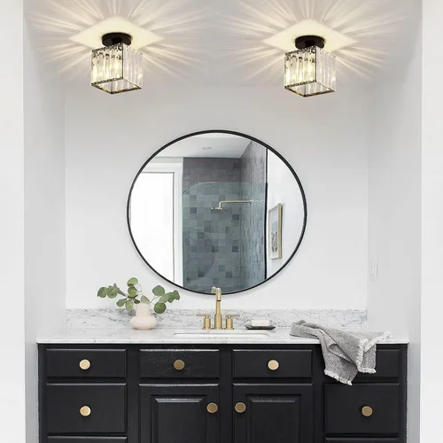 Vista 3 de KCO Lámpara de techo pequeña de montaje empotrado de color negro, mini lámpara de cristal moderna para entrada, pasillo, lámparas de techo