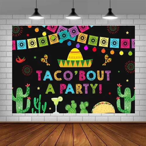 Vista 4 de Telón de fondo de fiesta de 7 x 5 pies, banderas coloridas de cactus, fondo de fotografía, decoración de baby shower, fiesta mexicana, despedida