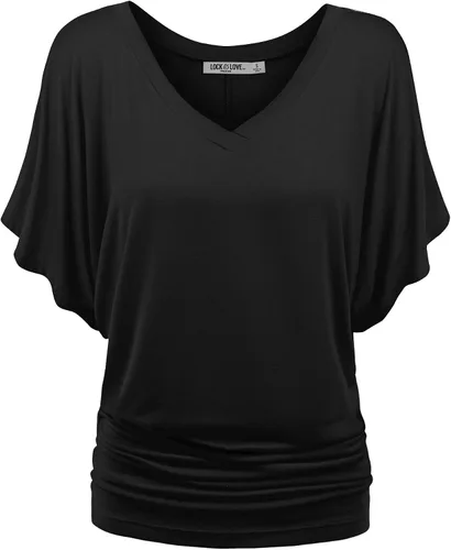 Vista 2 de Lock and Love Camiseta Dolman de manga corta versátil para mujer, cuello barco y cuello en V