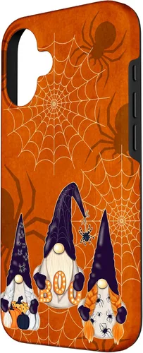 Vista 2 de iPhone 16 Spooky Halloween Gnomes Pumpkin Spider Pattern Witchy Boo Case