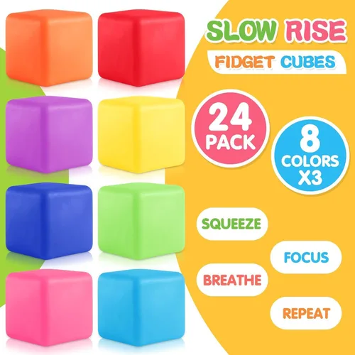 Vista 2 de Fidget Toys - Cubo de estrés, 24 bolas antiestrés a granel para niños y adultos, cubo de estrés de aumento lento, bolas de estrés, bola cuadrada