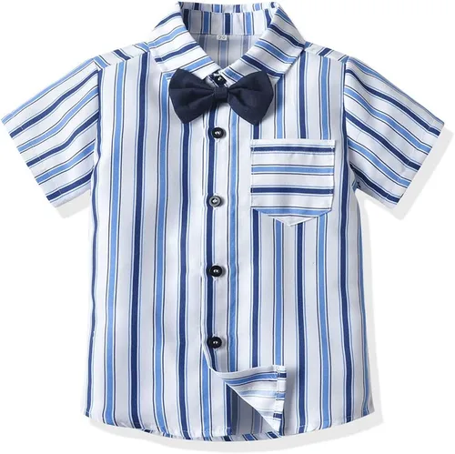 Vista 4 de JMOORY Conjunto de ropa para bebé y niño, manga corta, con lazo y tirantes cortos para caballero