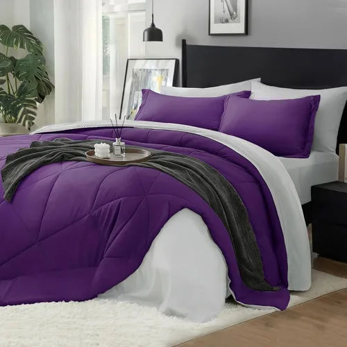 Vista 26 de BEDELITE Juego de ropa de cama con edredón tamaño individual de 5 piezas, reversible, en una bolsa - Juego de cama de lujo suave de microfibra