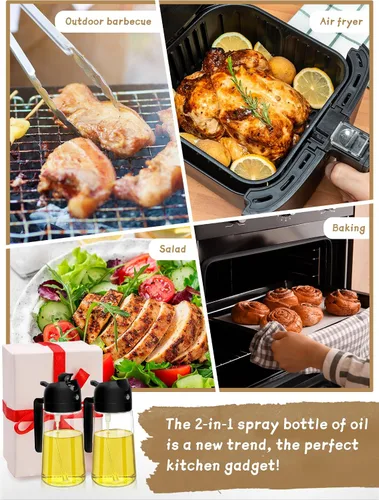 Vista 7 de Utensilios de cocina pulverizador de aceite para cocinar, 2 piezas, dispensador de aceite para cocina, dispensador de aceite 2 en 1 y rociador