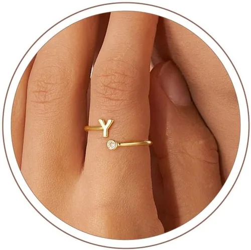 Vista 28 de Anillos Turandoss para Mujeres y Niñas - Delicados anillos ajustables chapados en oro de 14K sin decoloración para mujeres y adolescentes, anillos