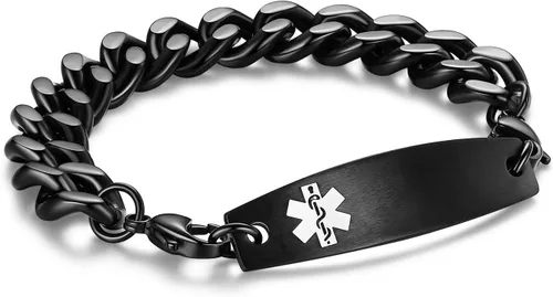 Vista 66 de Brazaletes de alerta médica ajustables de 7.5" a 9" para mujer/hombre, de acero inoxidable, intercambiables Cadena de bloque