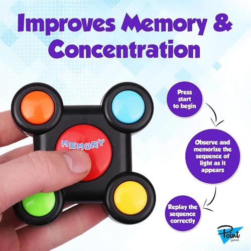 Vista 4 de Point Games Memory Run - Juego electrónico de memoria portátil con luces - Juego competitivo de desafío laberinto - Desarrollo cognitivo cerebral