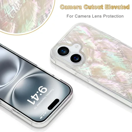 Vista 5 de Funda para iPhone 16 fabricada con concha marina genuina única, duradera, impresionante hermosa, protección contra caídas, funda estética de lujo