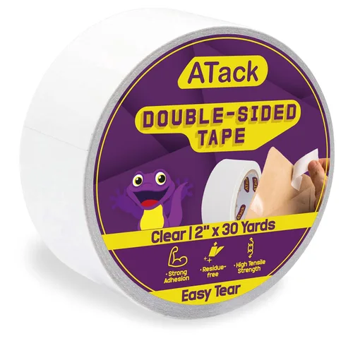 Vista 13 de ATack Cinta transparente extra adhesiva de doble cara, extraíble, 2 pulgadas x 20 yardas, segura para pared, cinta de tela autoadhesiva de doble