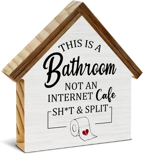 Vista 8 de Decoración rústica de baño, letrero de bloque de madera con forma de casa de campo con forma de ayuda a mantener el lavabo del inodoro, decoración