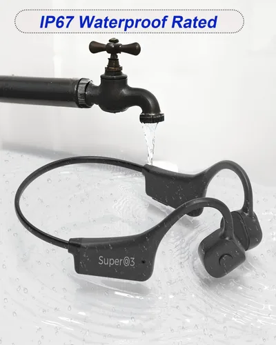 Vista 7 de Auriculares de Conducción Ósea YouthWhisper IP67 Impermeables Inalámbricos Bluetooth 5.2 con Auriculares de Silicona Suave para Negro