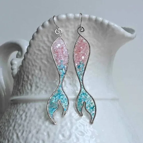 Vista 2 de Gsdviyh36 - Pendientes de gancho, diseño de cola de sirena, para mujer y niña