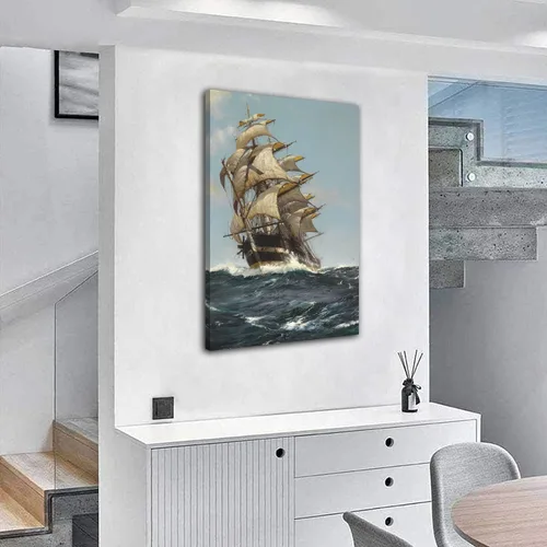 Vista 4 de Póster vintage de barco pirata oceánico, barco pirata de mar, arte de pared, lienzo impreso, póster moderno para dormitorio, baño, oficina