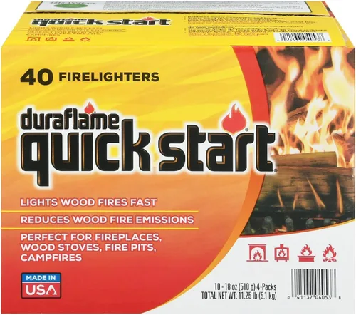 Vista 2 de Duraflame Quick Start Firelighters – 40 Count Case Instant, Clean & Reliable Fire Starting for Fireplaces, Grills, Fire Pits & Camping Adventures
