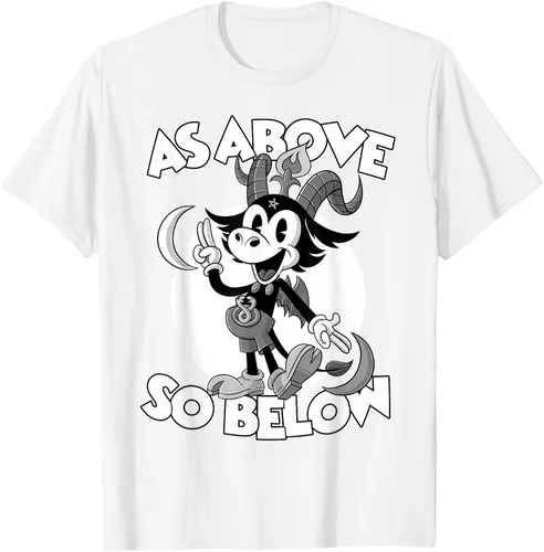 Vista 49 de Camiseta de dibujos animados retro de Baphomet Pagan As Above So Below, Negro, S