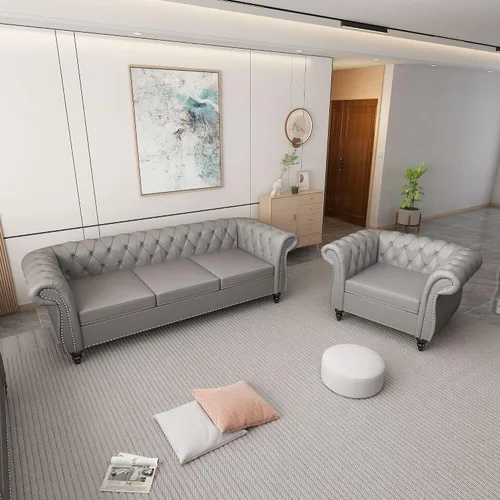 Vista 24 de AVZEAR Juego de sofá modular de 2 piezas para sala de estar, sofá tapizado, moderno juego de sofás estilo con botones acolchonados, sofá Beige