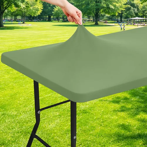 Vista 35 de Moosfor Mantel rectangular de elastano de 4 pies, manteles elásticos ajustables para pícnic, funda elástica y lavable para mesa de patio para Azul