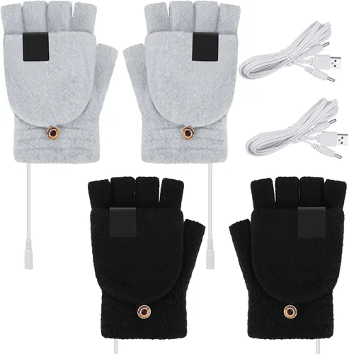 Vista 11 de SATINIOR 2 pares de guantes calentados USB de invierno, guantes calentadores de manos USB sin dedos, guantes eléctricos calentadores de manos