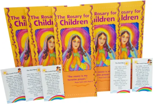 Vista 3 de Westmon Works Paquete de 5 tarjetas con texto en inglés «How to Pray the Rosary for Children Folleto y Our Father Hail Mary Holy Card»