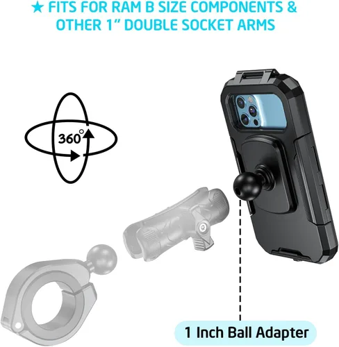 Vista 6 de iMESTOU IP66 - Soporte impermeable para teléfono para bicicleta con cabezal de bola de 1 pulgada, adecuado para componentes de tamaño RAM B/brazos
