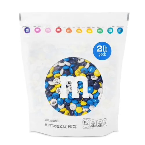 Vista 14 de M&M'S Bar Mitzvah - Caramelo de chocolate con leche, azul, plateado, blanco, bolsa a granel de 2 libras
