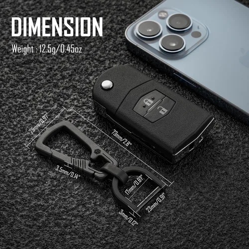 Vista 5 de KeyUnity KM17BK Llavero mosquetón EDC de titanio con anillo D y anillo giratorio KA15BK, Negro