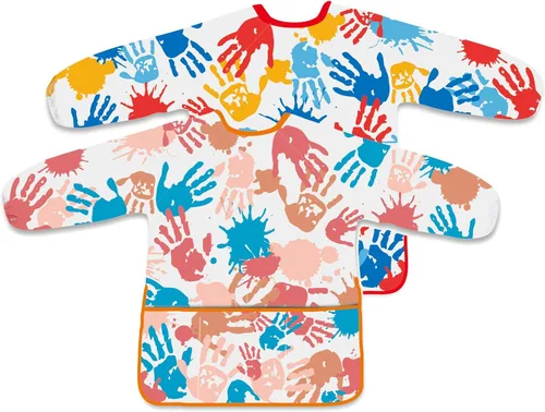 Vista 11 de 2 piezas de delantal de arte para niños, delantal de pintura para niños pequeños de manga larga con 3 bolsillos para actividades de pintura