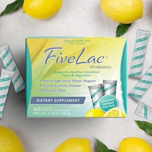 Vista 6 de Global Health Trax GHT - Mezcla de bebida en polvo probiótica de limón FiveLac, probióticos para mujeres, hombres y niños, apoyo y eliminación