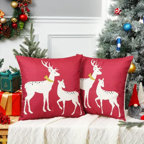 Vista 3 de CAROMIO Juego de 2 fundas de almohada rojas de Navidad de 18 x 18 pulgadas, decoración de interiores y el hogar, almohadas decorativas para sala