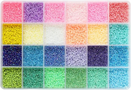 Vista 11 de Cuentas de semillas de vidrio 11/0 Aproximadamente 14800 piezas 24 colores 2 mm Cuentas sueltas de semillas Kit para hacer pulseras con caja de 24