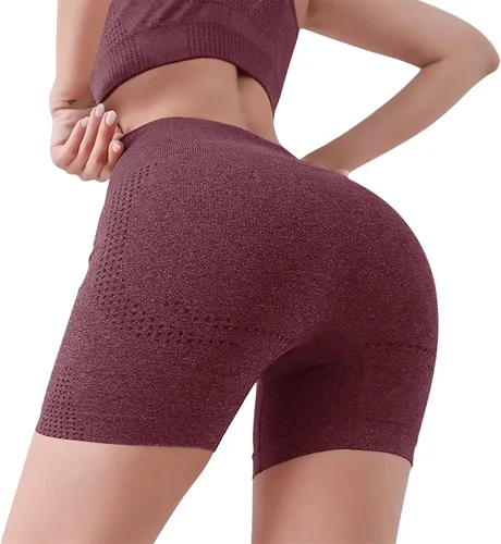 Vista 4 de Conjunto deportivo de 3 piezas para mujer, sin costuras, de manga corta, brasier deportivo, cintura alta, pantalones cortos de yoga