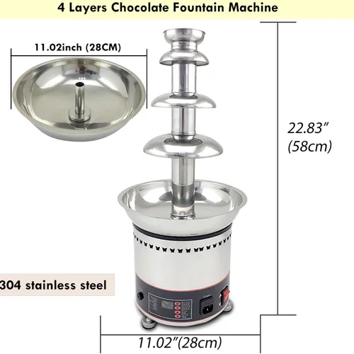 Vista 2 de Fuente de chocolate 110V eléctrica de 4 niveles Fuente de chocolate digital Máquina de fusión Fuente de fondue de calefacción, 6.6 lbs de chocolate