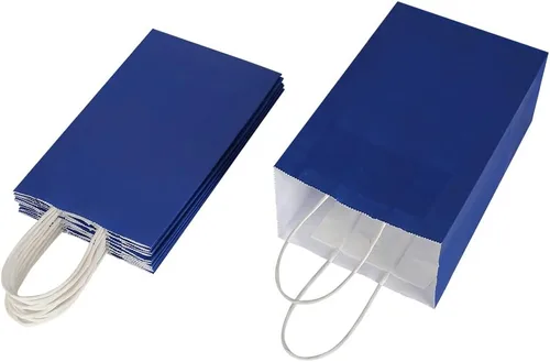Vista 7 de Oikss Cada paquete de 50 bolsas pequeñas de papel kraft azul y morado con asas a granel