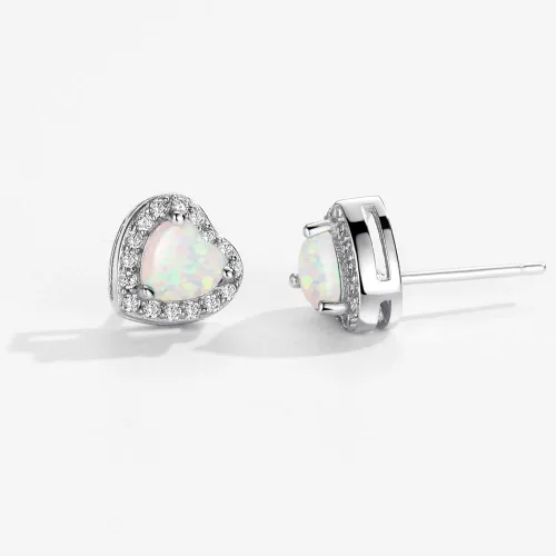 Vista 6 de Pendientes de ópalo de plata de ley con forma de corazón de circonio cúbico de octubre de piedra natal