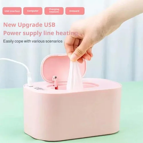 Vista 4 de Calentador de toallitas para bebés, dispensador portátil de gran capacidad con pantalla LED, soporte ajustable para toallitas húmedas para bebés