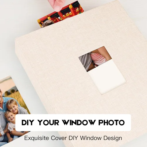 Vista 6 de Álbum de fotos de 3.5 x 5, álbum de fotos de 3.5 x 5 con capacidad para 256 fotos, cubierta de lino con ventana frontal, álbumes de fotos de 3 x 5