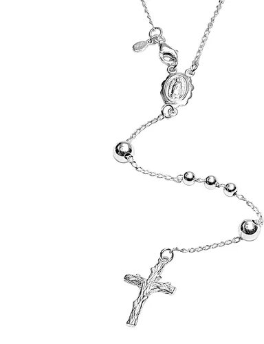 Vista 3 de LeCalla Sterling Silver Rosary Bead Cross Y Necklace Jewelry Italian Hypoallergenic Rosary Virgin Mary Pendant Necklaces Chain for Women Men Made in