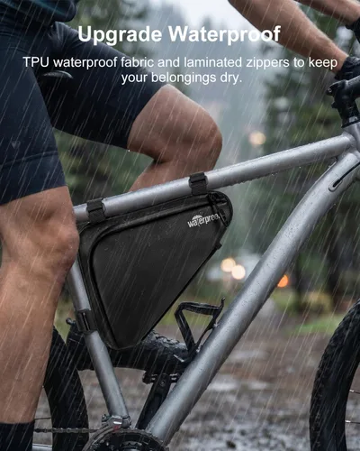 Vista 3 de NDakter Bolsa de almacenamiento para cuadro de bicicleta, bolsa triangular impermeable de 2L para bicicletas, paquete de ciclismo para teléfono