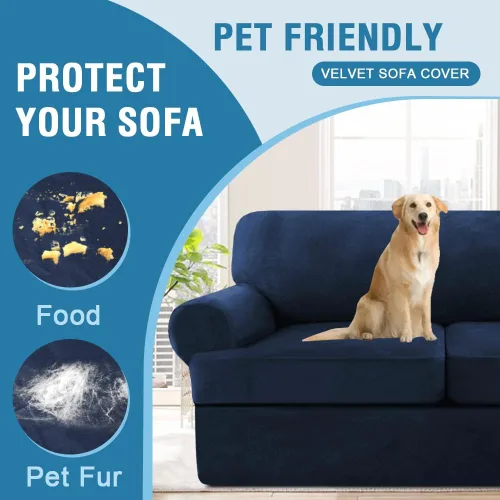Vista 6 de H.VERSAILTEX Fundas elásticas de terciopelo para sofá de 3 cojines en T (72-90 pulgadas), funda para sillón de 1 sofá con cojín en T