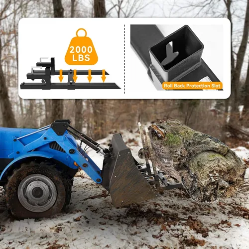 Vista 5 de YINTATECH Horquillas de tractor de alta resistencia con abrazadera de 43 pulgadas y 2000 libras con barra estabilizadora ajustable para accesorios
