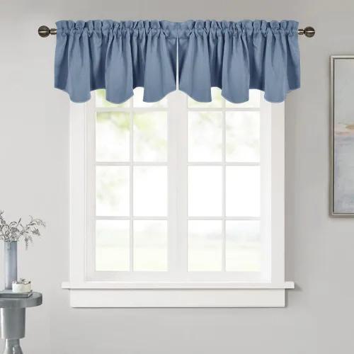 Vista 13 de NICETOWN - Cortinas con valances azul piedra para ventana de sala de estar, dormitorio, baño, 2 paneles estilo granja rústico para comedor, cortinas