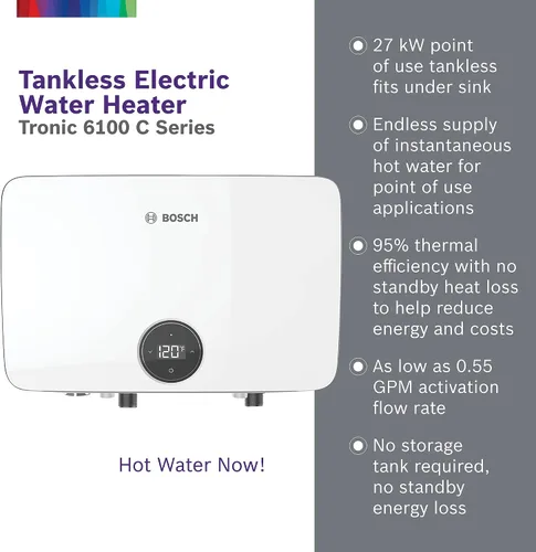 Vista 2 de Bosch Thermotechnology Tronic 6100 - Calentador de agua eléctrico sin tanque, 27 kW, color blanco