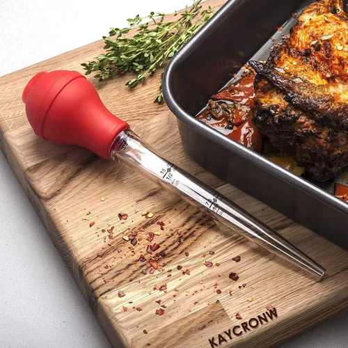 Vista 2 de KAYCROWN Turkey Baster - Bombilla de silicona de calidad comercial que incluye 2 agujas inyectoras de adobo de carne con cepillo de barbacoa y Rojo