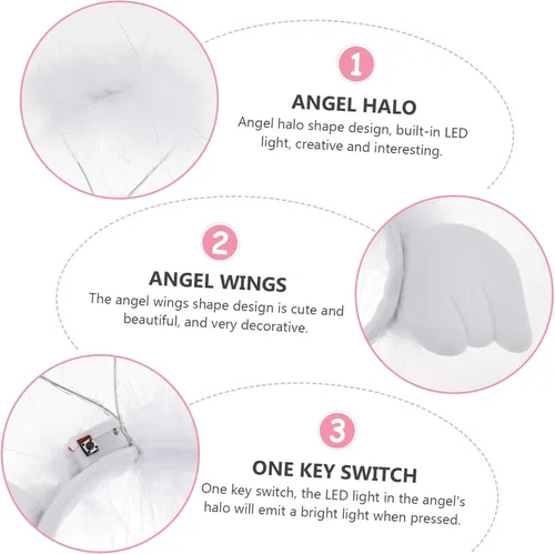 Vista 8 de SHERCHPRY 4pcs Angel Headband Glowing Headdress Decor Angel Themed Headband Furry Hairband Angle Wing Headband Angel Headband Prop Glowing Hairband