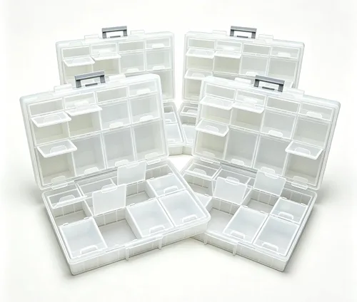 Vista 14 de AideTek medio transparente CAJA-ALL-24 piezas pequeñas cuentas papelería joyero organizador para piezas clasificadas 3 tamaños 24 compartimentos