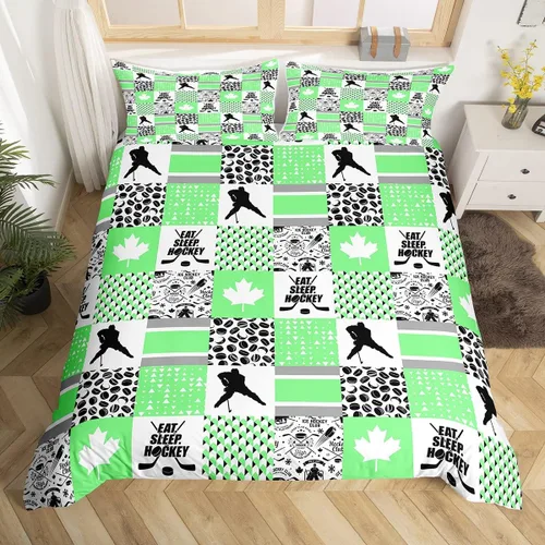 Vista 39 de Erosebridal Hockey Twin Duvet Cover for Boys,Blue and Black Sports Bedding Sets for Kids Teen,Ball Games Gamer Bed Set,Ice Hockey Field Quilt Cover